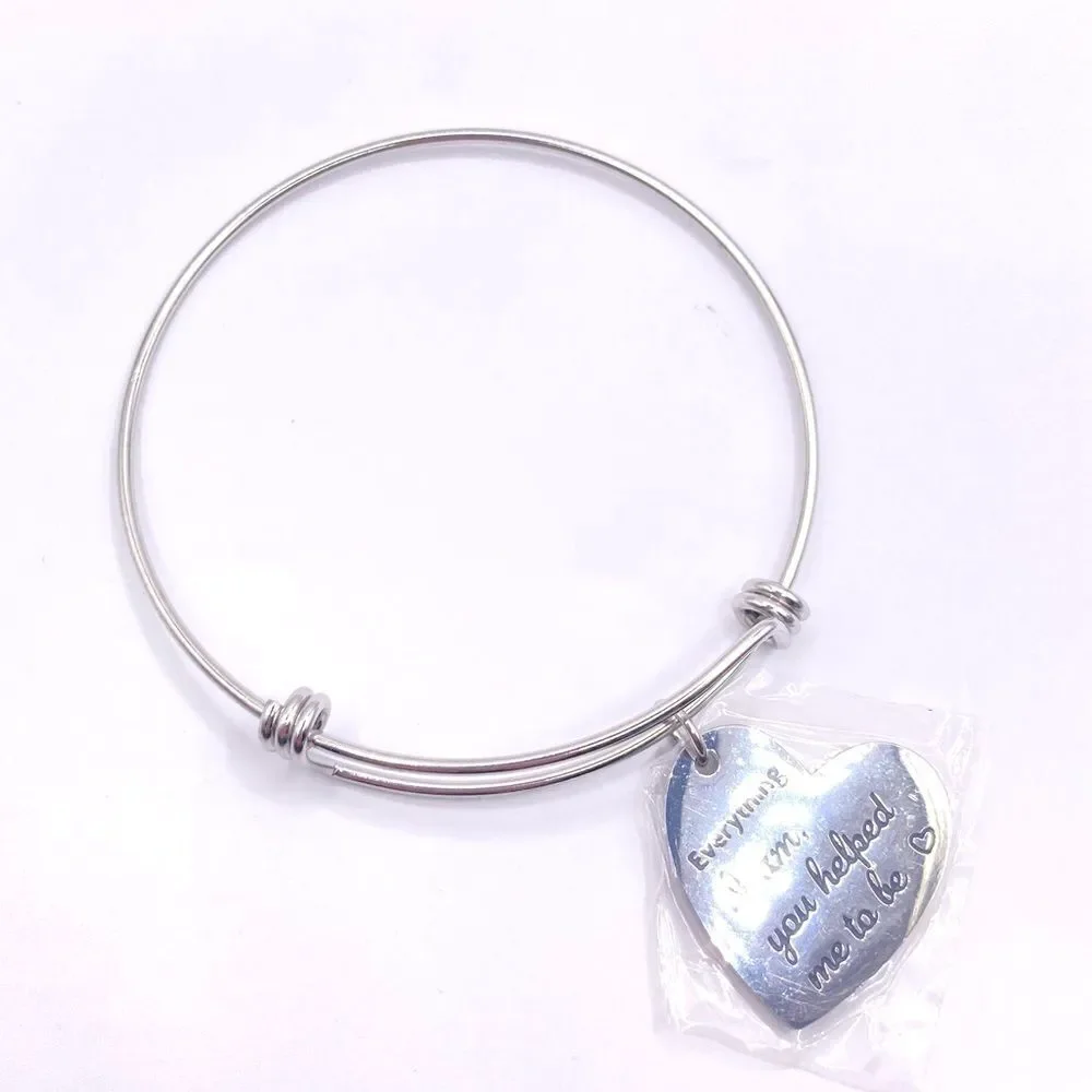 Silver Inspirational Message Heart Charm Bangle Bracelet